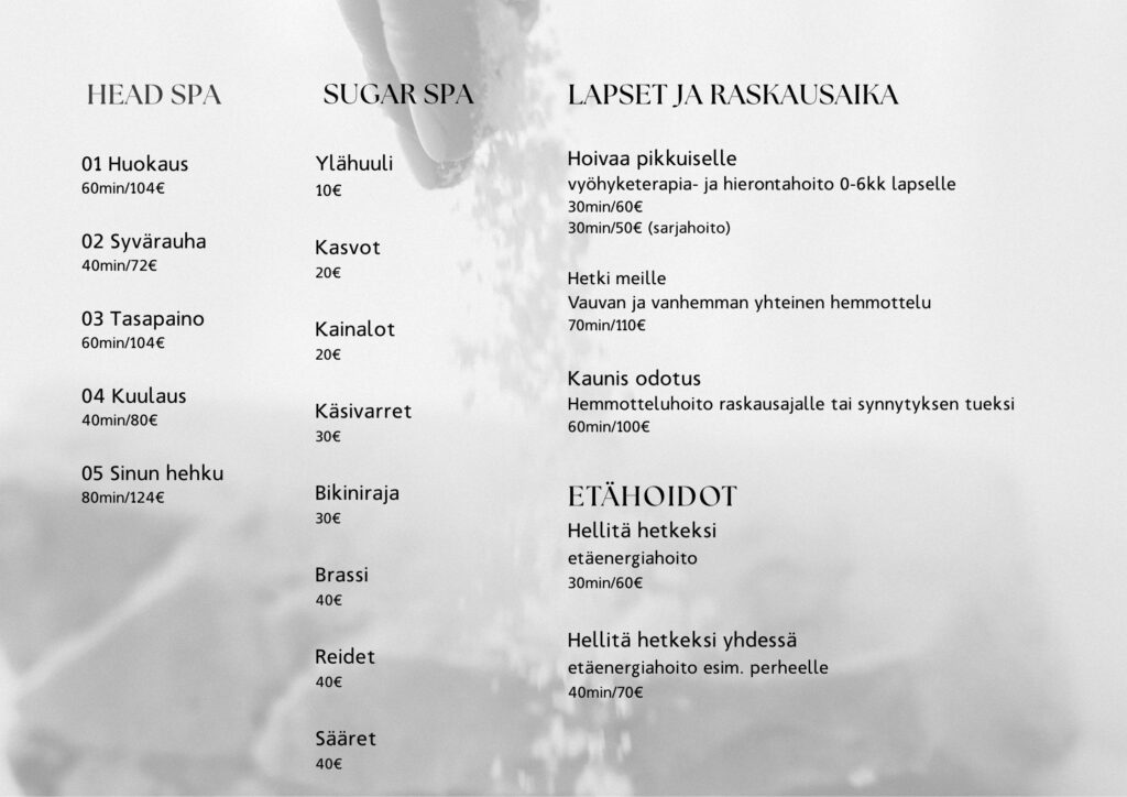 Lumoa heal spa hinnasto